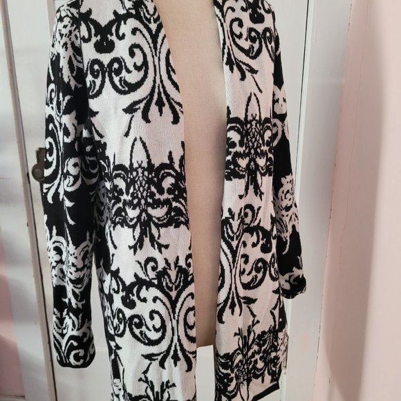 Alfani womens Open Front Cotton Blend Sweater Black/White Print Size M - Picture 3 of 8